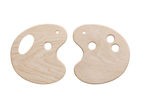 Wooden painting palettes with rounded edges white background