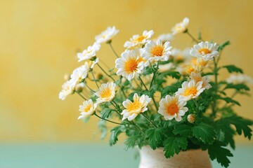 Fototapeta premium Delicate Bouquet of White Daisies in Vase