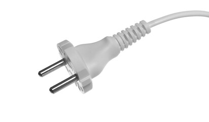 Close up electricity cable plug isolated on white, with clipping path	