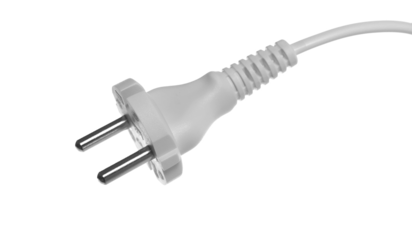 Close up electricity cable plug isolated on white, with clipping path	