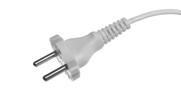 Close up electricity cable plug isolated on white, with clipping path	