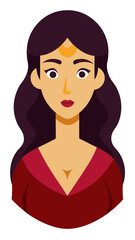 Elegant Woman Portrait with Wavy Hair and Red Dress Illustration