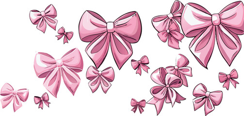 Fototapeta premium A whimsical collection of pink ribbon bows floats pink bows decorative