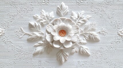 Elegant White Floral Relief Design Wallpaper