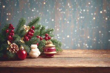 Christmas Decorations on Wooden Tabletop