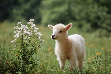 Obraz premium Cute Little Lamb in a Meadow