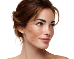 Young Woman Face with Dark Spots Transparent Background