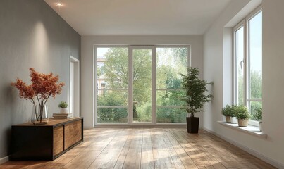 Fototapeta premium Empty Modern Room with Large Windows