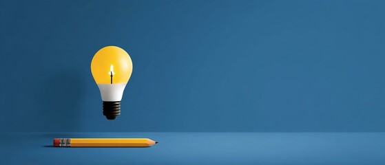 Innovative Idea Light Bulb and Pencil