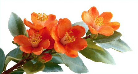 Fototapeta premium Beautiful Orange Flowers with Leaves on White Background