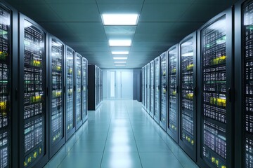 Fototapeta premium Modern Data Center with Rows of Server Racks