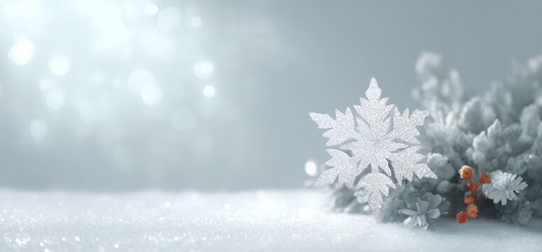 Winter Snowflake Decoration on Snow Background