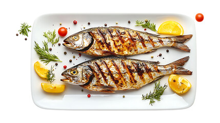 Pack Collection Grilled Fish Recipe Delicious Mediterranean Cuisine Photography set against transparent background
