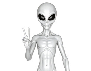 Alien holding peace sign in galaxy transparent background