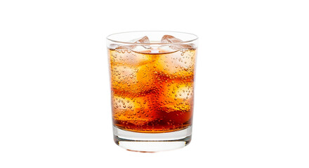 A cool glass of cola with ice, ideal for quenching your thirst on a warm day.