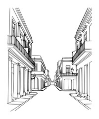 Line Art of Calle Obispo, Havana