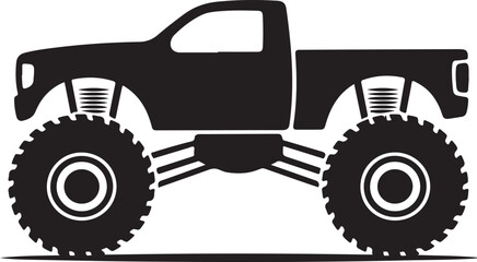 Bold black silhouette of a monster truck with large tires and lifted suspension