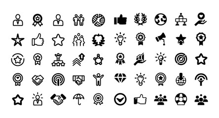 Core Values Outline Icon Set – Editable Stroke Vector with Innovation, Integrity, Teamwork, Commitment, Goals, Quality, Responsibility, and Inclusion Symbols
