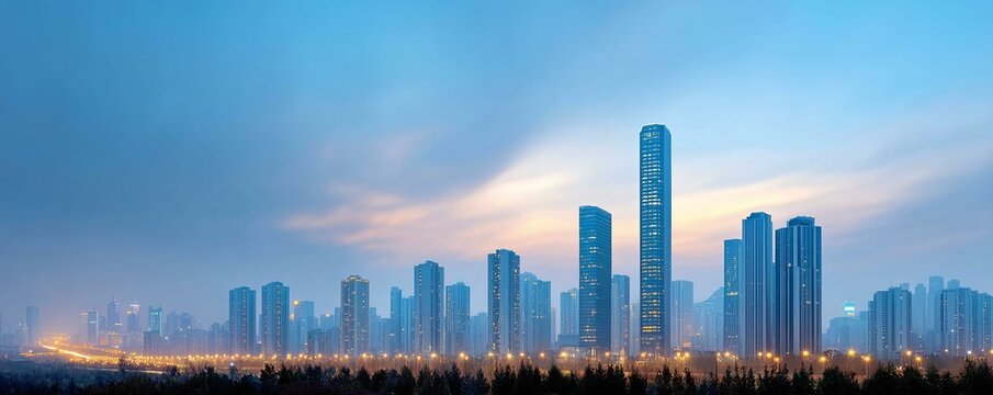 Modern City Skyline at Dawn