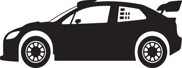 Side profile of a rally racing car with a spoiler silhouette