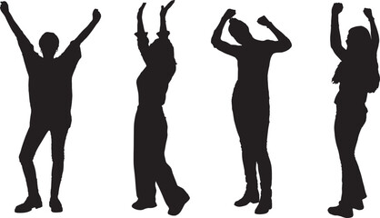 Vector; silhouette of a group of peoplr standing and fist upVector; silhouette of a group of men standing and fist up