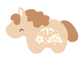 2026 Japanese zodiac sign, cute cartoon horse isolated. Flat vector illustration. Kawaii animal character. Chinese Lunar New Year, Seollal, Tet holiday card, banner, poster, design element