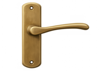 Brass door handle isolated on transparent background, ideal for interior design and architecture projects
