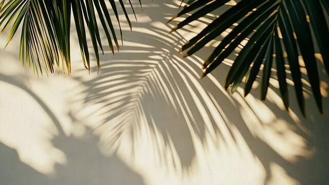 Delicate palm leaf shadows create serene pattern against light wall