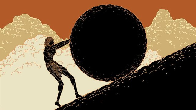 greek myth of sisyphus pushing a rock 