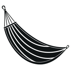 Black hammock with curved shape and rope loops isolated on white background