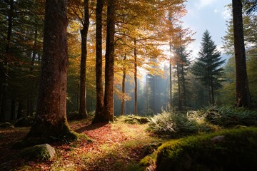 Obraz premium Autumn Sunlight in the Forest