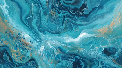 Naklejka premium Abstract Fluid Art Painting Teal Blue and Gold
