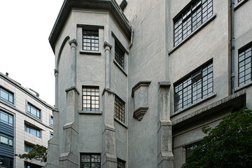 Art Deco Water Tower with Geometric Facade in Historic Shanghai Medical District