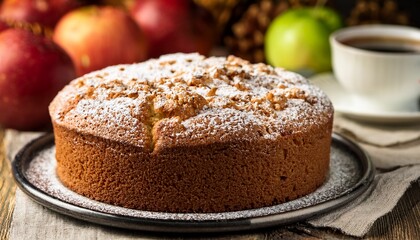 close up of dusted apple coffee cake