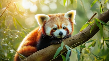 Fototapeta premium Red panda resting in a tree