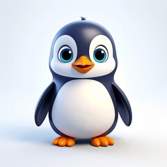 Fototapeta premium Cartoon Penguin with Big Eyes and Orange Feet on White Background Illustration