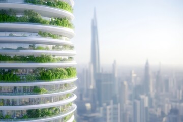 Modern green eco building with trees and plants on the balcony terraces