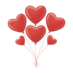 Valentine's Day Heart Balloons isolated on a transparent background