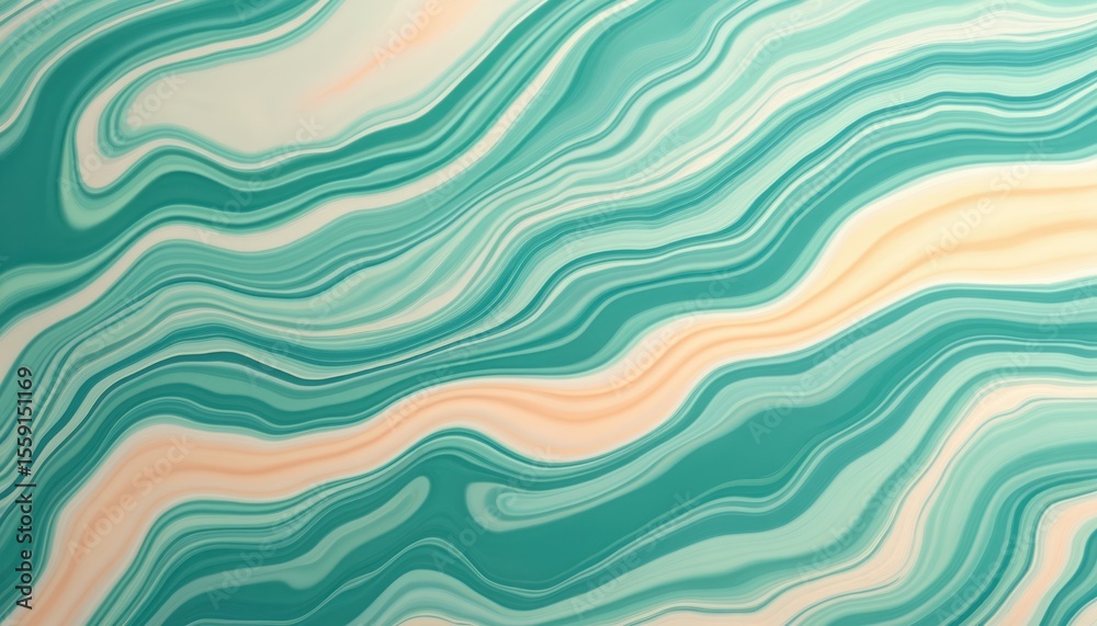 Aufkleber abstract liquid marble background with flowing wave patterns in green blue and beige colours. digita