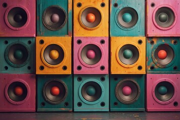 Colorful Vintage Speakers Wall Art