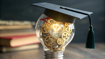 Engineering education concept with a lightbulb full of gears.

