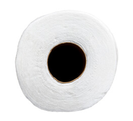 Top view of a single roll of white toilet paper isolated on transparent background. Clean and detailed image perfect for hygiene, household, and sanitary concepts.