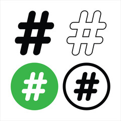 hashtag icon set vector silhouette on white background.