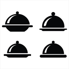 covered dish icon set vector silhouette on white background.