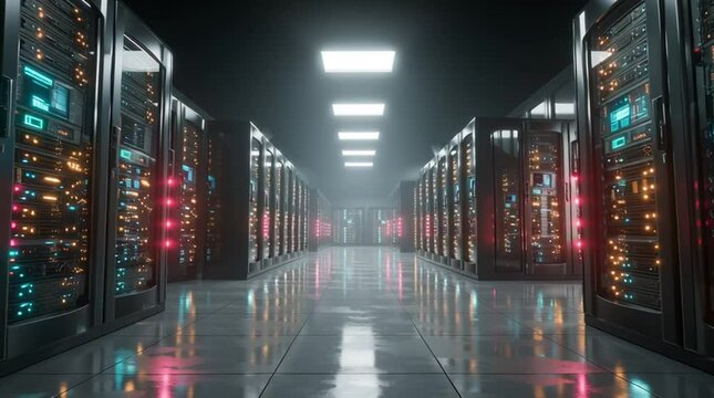 Modern Data Server Room High Tech Computer Network Infrastructure Digital Technology