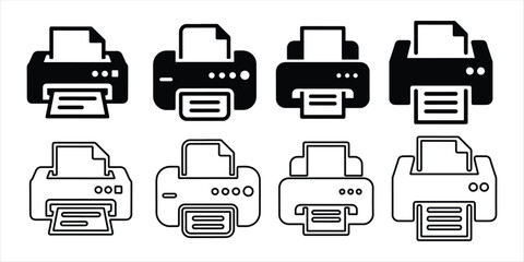 printer icon set vector silhouette on white background.