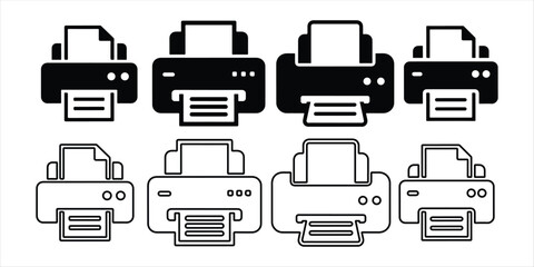 printer icon set vector silhouette on white background.