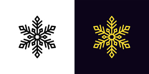 Outline snowflake icon, with editable stroke. Decorative snowflake with pattern, frozen star icon. Geometric snowflake with ornament, winter decoration, frost time, cold season. Vector icon