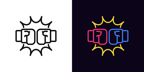 Outline boxing icon, with editable stroke. Boxing gloves punch, boxer battle icon. Boxing fight, kickboxing combat, thai box match, power punch, sport competition, game fight arcade. Vector icon