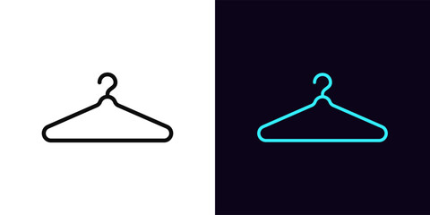 Outline clothes hanger icon, with editable stroke. Cloth hanger with hook, wardrobe icon. Fitting room in shop, coat hanger, clothes rack, fashion house, dressing room, cloakroom closet. Vector icon